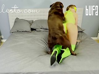 Moaning In Sheer Pleasure As The Animal Smothered Her Pussy With His Long Rough Tongue